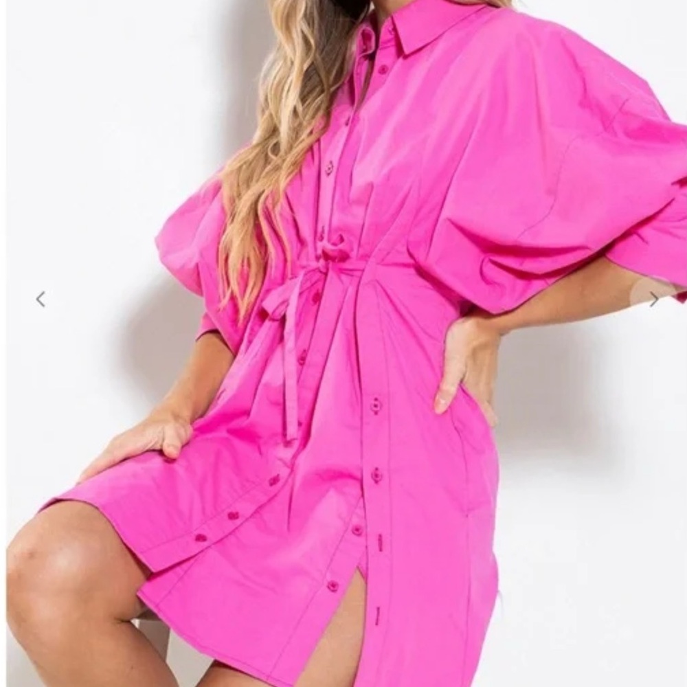 Button Detailed Balloon Sleeve Mini Dress Size S